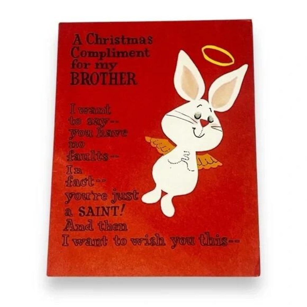 Hallmark A Christmas Compliment Bunny Angel Vintage Holiday Card DBX